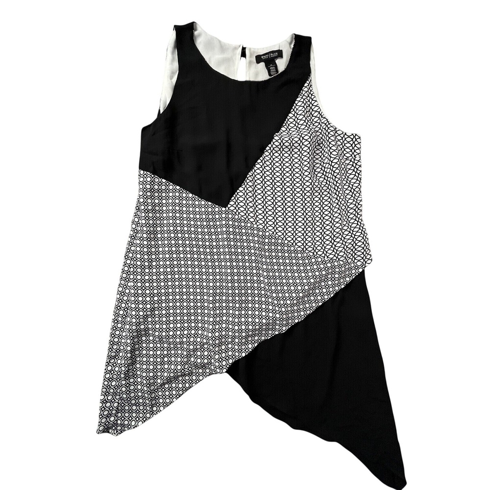 White House Black Market Blouse Womens Small Black‎ White Asymmetric Layered Top